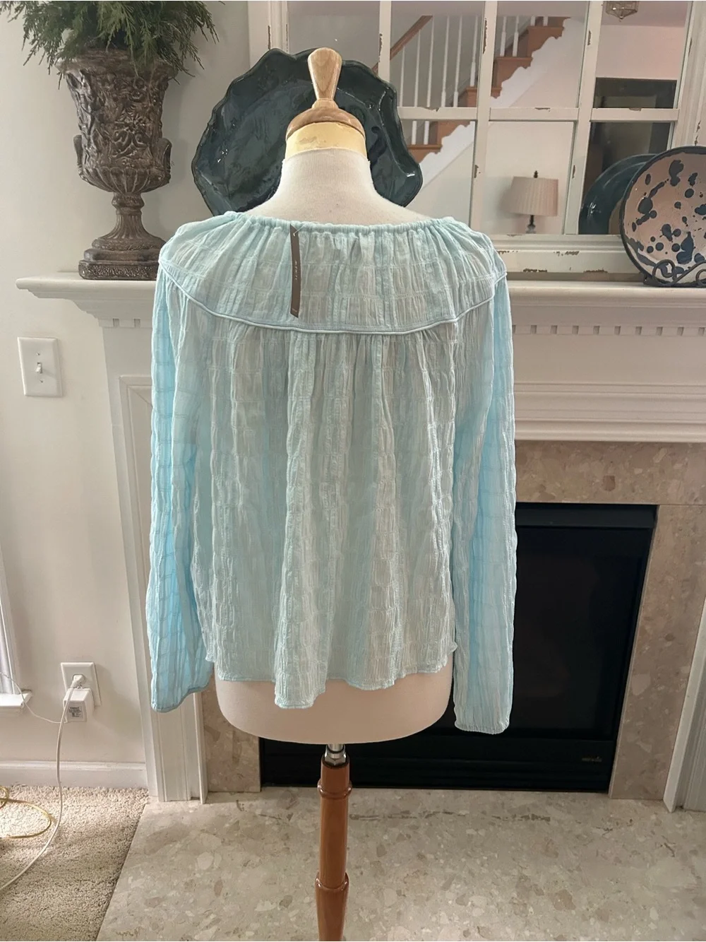 NWT J. Crew Light Aqua Tie-Front Seersucker Popover